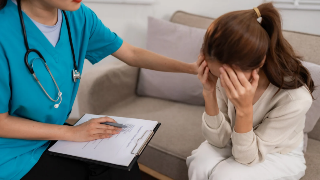 woman surrenders all his mental health concerns to a psychiatrist