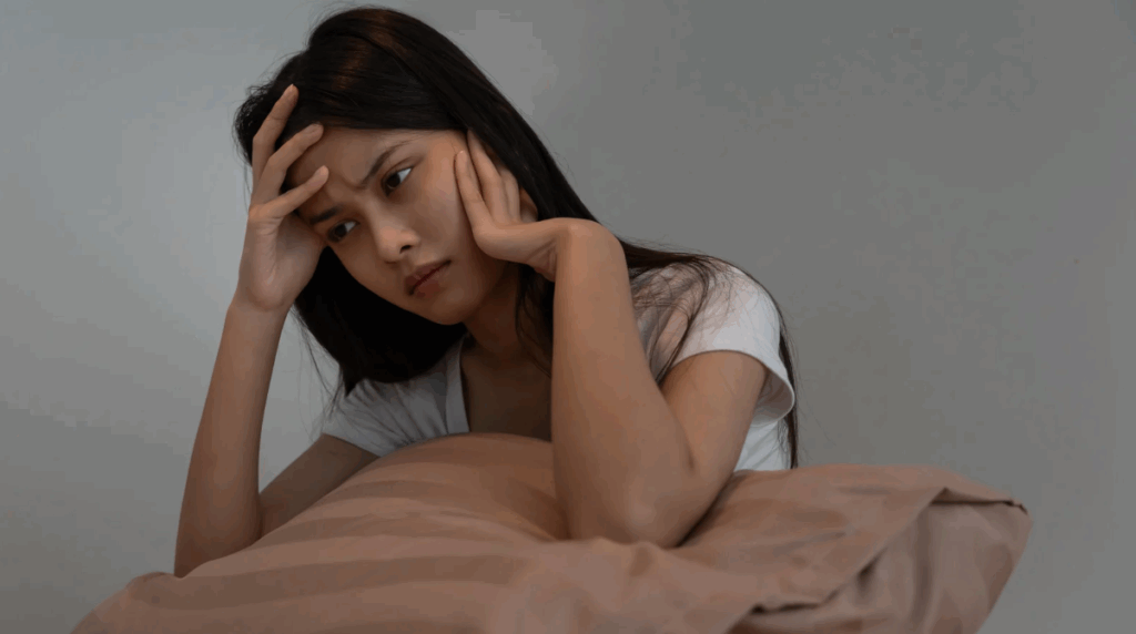 woman waking up from a nightmare