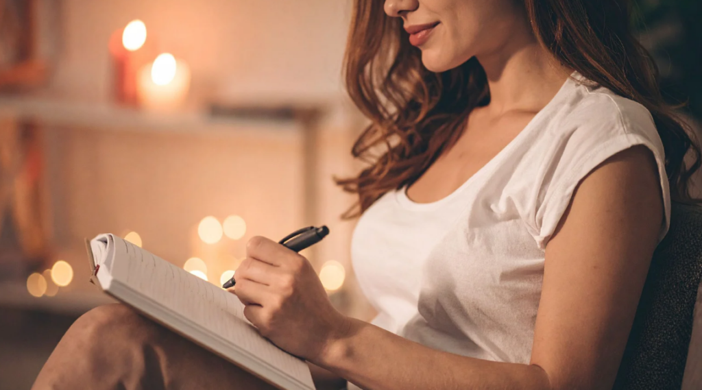 mom writing on her diary